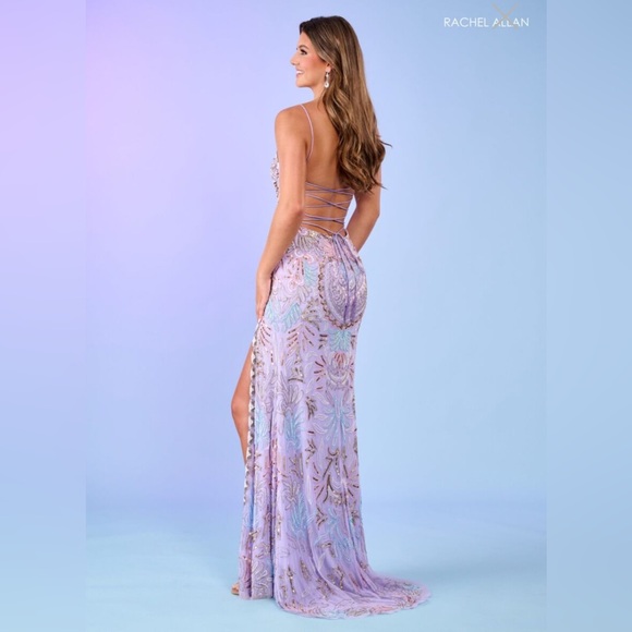 Gorgeous Rachel Allan Scallop Scoop-Neck High Slit Beaded Prom Gown - Picture 5 of 16